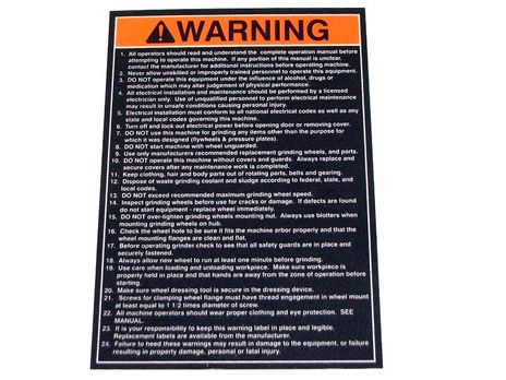 Van Norman Flywheel Grinder General Warning Label — Irontite Products Inc.